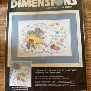 Dimensions Counted Cross Stitch Birth Record 14x10” Twinkle Twinkle Little Star